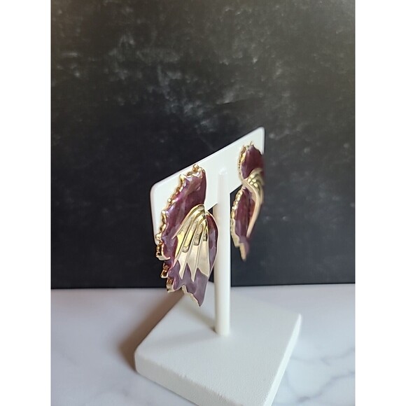 Enamel Statement Pierced Earrings Vintage - Picture 9 of 10